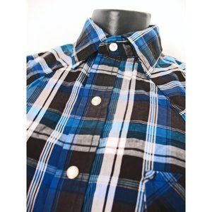 Ely Cattleman Western Multicolor  Pearl Snap Men's M, Blue/Black Plaid.